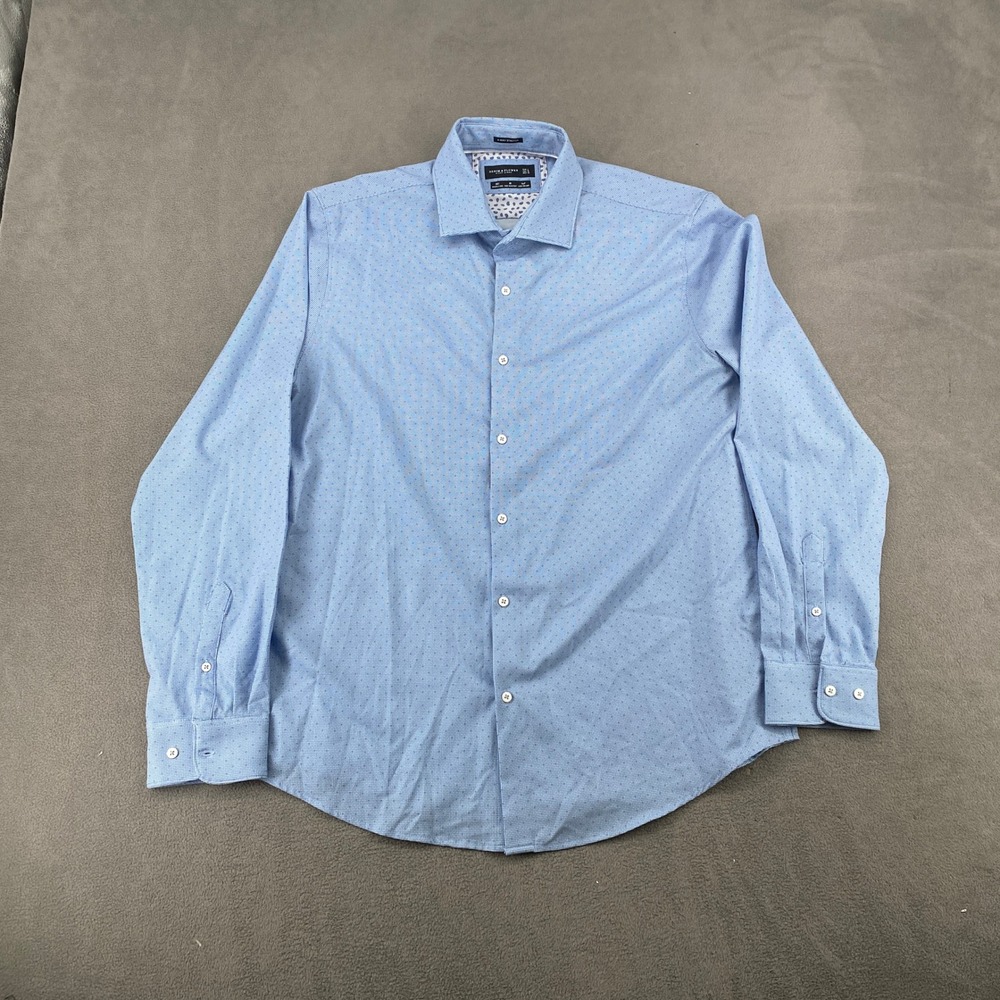 Denim & Flower Ricky Singh Mens Blue 4-Way Stretch Button Down Shirt Large L